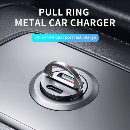 Car 100-200W Dual Port Mini USB Charger Ultra Fast Charging Cigarette Lighter Socket 12-24V Aluminum Cell Phone Charging Adapter