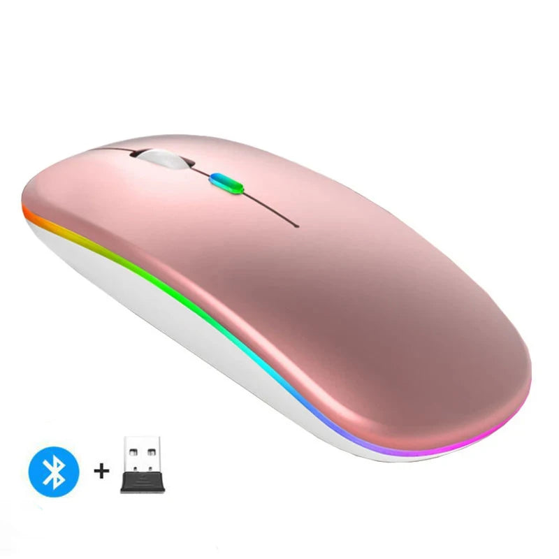 Rechargeable Wireless Mouse Bluetooth-Compatible 2.4Ghz Dual Modes Computer Mice with Nano Receiver for PC Laptop Macbook