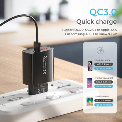 48W USB Charger QC 3.0 Type C PD Fast Charge for Iphone 12 13 Max Samsung S21 Huawei Xiaomi Mobile Phone EU/US Plug Wall Charger