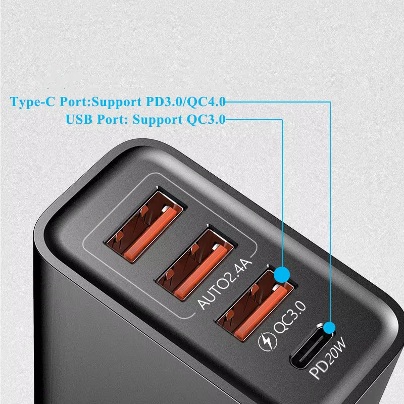 48W USB Charger QC 3.0 Type C PD Fast Charge for Iphone 12 13 Max Samsung S21 Huawei Xiaomi Mobile Phone EU/US Plug Wall Charger