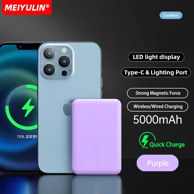 Portable 10000Mah Power Bank Magnetic Wireless Fast Charger 5000Mah USB C Mobile External Battery for Iphone 15 Xiaomi Samsung