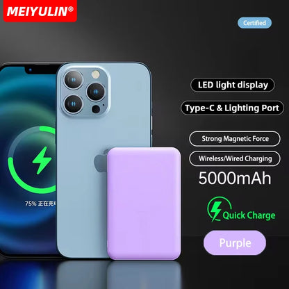 Portable 10000Mah Power Bank Magnetic Wireless Fast Charger 5000Mah USB C Mobile External Battery for Iphone 15 Xiaomi Samsung